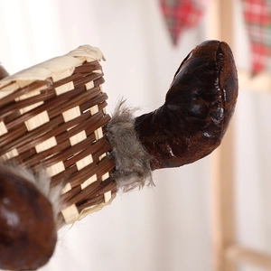 Christmas reindeer candy basket with woven texture and faux fur trim for table decor
