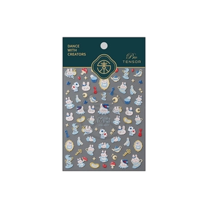 3D embossed blue rabbit and tea party nail art stickers with mushroom and poker card motifs
