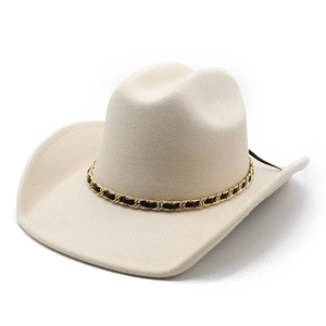 Classic cream wool cowboy hat with stylish gold and black metal chain band detail