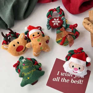Chouchous De Noël En Peluche Cordes À Cheveux Élastiques Tissées Avec Cloches En Métal Père Noël Élan Bonhomme De Pain D'épice