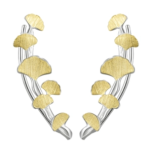 Elegant S925 sterling silver ginkgo leaf ear cuffs with gold and silver matte finish