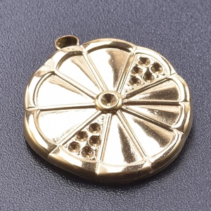 Macro shot of 18k gold plated lemon slice pendant with fine radial texture details