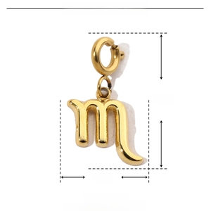 Detailed size specifications for a gold scorpion zodiac charm in durable stainless steel