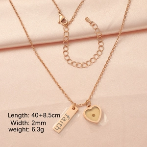 Detailed view of rose gold faith pendant with heart charm and 40+8.5cm length dimensions