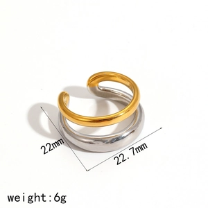 Detailed size specifications for two-tone polished gold and silver layered ear cuff