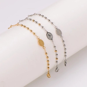 Bead Chain Bracelet 304 Stainless Steel Religious Cross Medal Pendant Hip Hop Jewelry Unisex