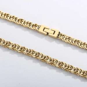 Hip hop titanium steel necklace featuring a woven gold chain and square folding clasp