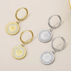 18K gold and silver tree of life earrings with sparkling crystal-encrusted pendants