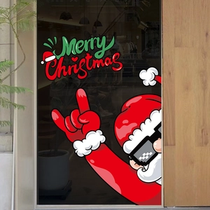 Merry Christmas static window stickers featuring Santa Claus and red festive typography