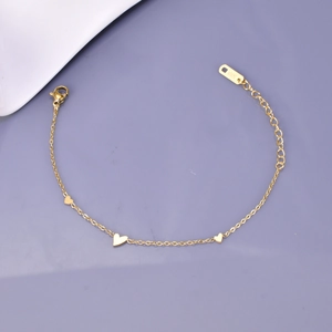 Minimalist Titanium Steel Bracelet For Women With Three Heart Charms 18K Gold Plated Adjustable Light Luxury Jewelry