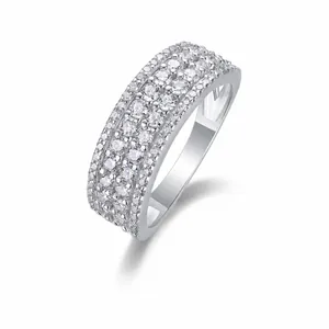 925 Sterling Silver Moissanite Pavé Multi-Row Wedding Engagement Ring Luxurious Women Fine Jewelry Anniversary Gift
