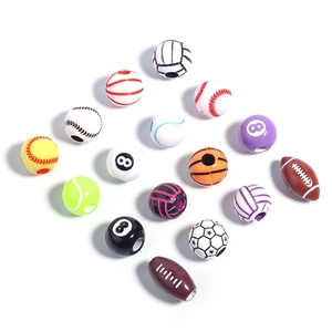 DIY acrylic beads set featuring colorful baseball, basketball, soccer, and tennis ball designs