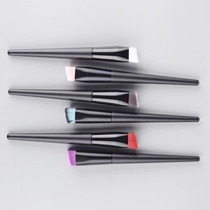 Set of six professional angled foundation brushes with colorful bristles and black handles