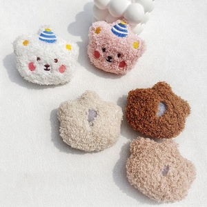 Cute teddy plush bear head patches in five colors for winter hats and bags decoration