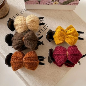 Knitted Wool Bowknot Hair Claw Clip For Women Autumn Winter Elegant Warm Large Ponytail Holder Styling Accessory Elegant