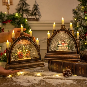 Christmas Led Candle Arched Bridge Lamp Glitter Water Globe Desktop Ornament Vintage Bronze Santa Snowman Festive Decor
