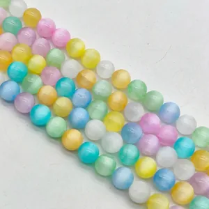 Multi-color cat eye gemstone round beads for handmade DIY jewelry and bracelet making