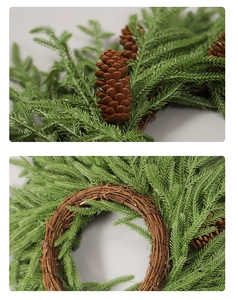 Detail showing artificial pine needles, natural cones and hand-woven wood base structure