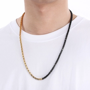 Collier chaîne box bicolore noir et or de 5 mm en acier inoxydable pour hommes et femmes