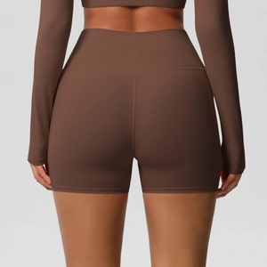 Short de yoga femme marron chocolat à taille haute avec couture effet push-up fessier