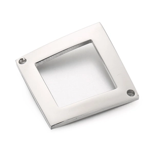 Polished stainless steel irregular quadrilateral pendant with central hollow design