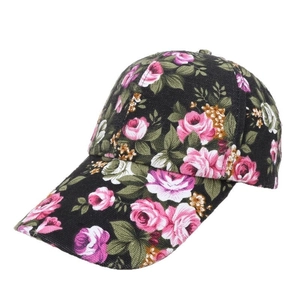 Black floral baseball cap with pink rose pattern for women, stylish summer sun protection hat
