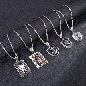 Retro punk style stainless steel necklaces with lion, skull, and anchor pendants