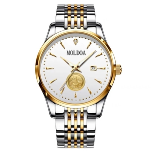 Luminous automatic skeleton watch for men with gold sailboat motif and date window