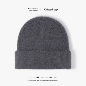 Winter Beanie Hat Faux Rabbit Fur Knitted Thickened Warm Cuffed Plush Soft Solid Color Outdoor For Men Women Unisex
