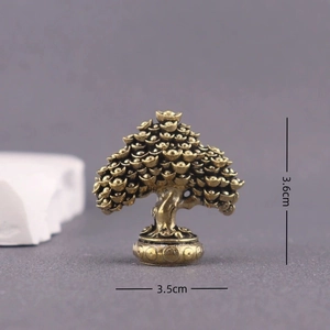Detailed view of solid brass lucky money tree figurine showing 3.6cm by 3.5cm dimensions