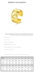 Detailed size chart for S925 sterling silver ring showing inner diameter and circumference