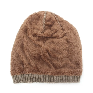 Winter solid knit beanie for men with thick warm plush lining and windproof ribbed cuff