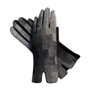 Winter plaid gloves in grey gradient with touch screen tips and warm plush lining
