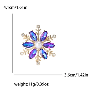Luxurious snowflake flower brooch with purple crystals and central white pearl