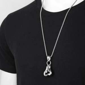 Men's silver boxing glove pendant necklace with box chain in punk style for fitness fans