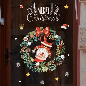 Christmas Window Stickers Static Cling Reusable PVC Wreath Santa Claus Snowflakes Glass Door Decoration Festive