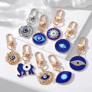 Evil Eye Keychain Alloy Enamel Rhinestone Devil Eye Pendant Elephant Flower Sun Bag Charm Boho Retro Accessory