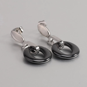 Minimalist Round Hollow Ceramic Stainless Steel Drop Earrings For Women Fashion Geometric OL Style Jewelry White Black Earrings