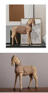 Close-up of retro resin horse statue with woven texture for elegant home decor