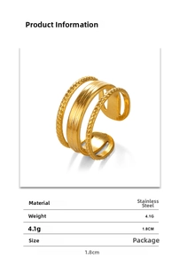 Detailed specs of gold wave-textured stainless steel ring with weight and size data