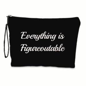 Close-up of black linen nurse gift bag with Everything is Figureoutable print