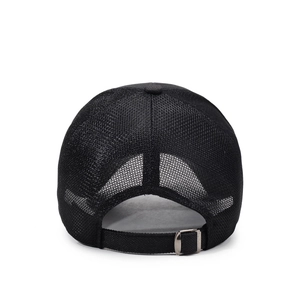 Men's breathable black mesh baseball cap with adjustable silver metal buckle strap