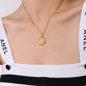 Minimalist gold-plated stainless steel necklace with a relief wing coin pendant