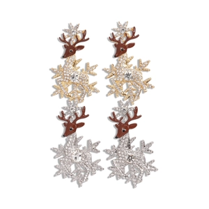 Christmas reindeer and snowflake stud earrings with crystals and brown oil drip finish