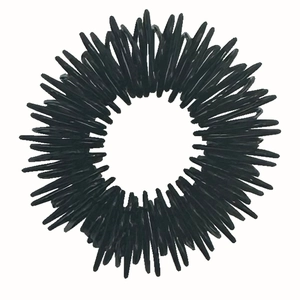 Macro shot of black metallic acupressure massage ring with textured spike design