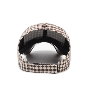 Brown houndstooth pattern open top sun visor hat with adjustable velcro back closure