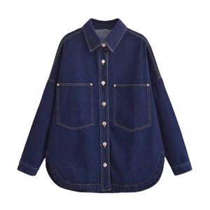 Denim Jacke Damen Langarm Hemd Mit Taschen Lässig Vintage Locker Schnitt Jacke