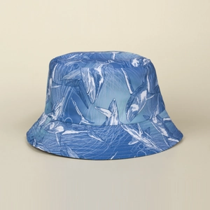 Shark Print Bucket Hat Polyester Canvas Sun Protection Outdoor Travel Casual Fisherman Hat Ocean Theme Sunshade Accessory
