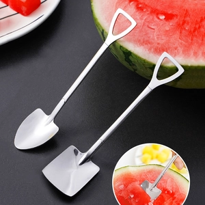 Stainless Steel Shovel Shape Dessert Spoons Creative Coffee Watermelon Spoon Ice Cream Fruit Handle With Hanging Hole