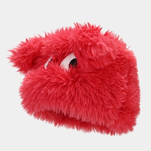 Winter cartoon plush hat in red with big eyes design, warm and thickened for casual wear
